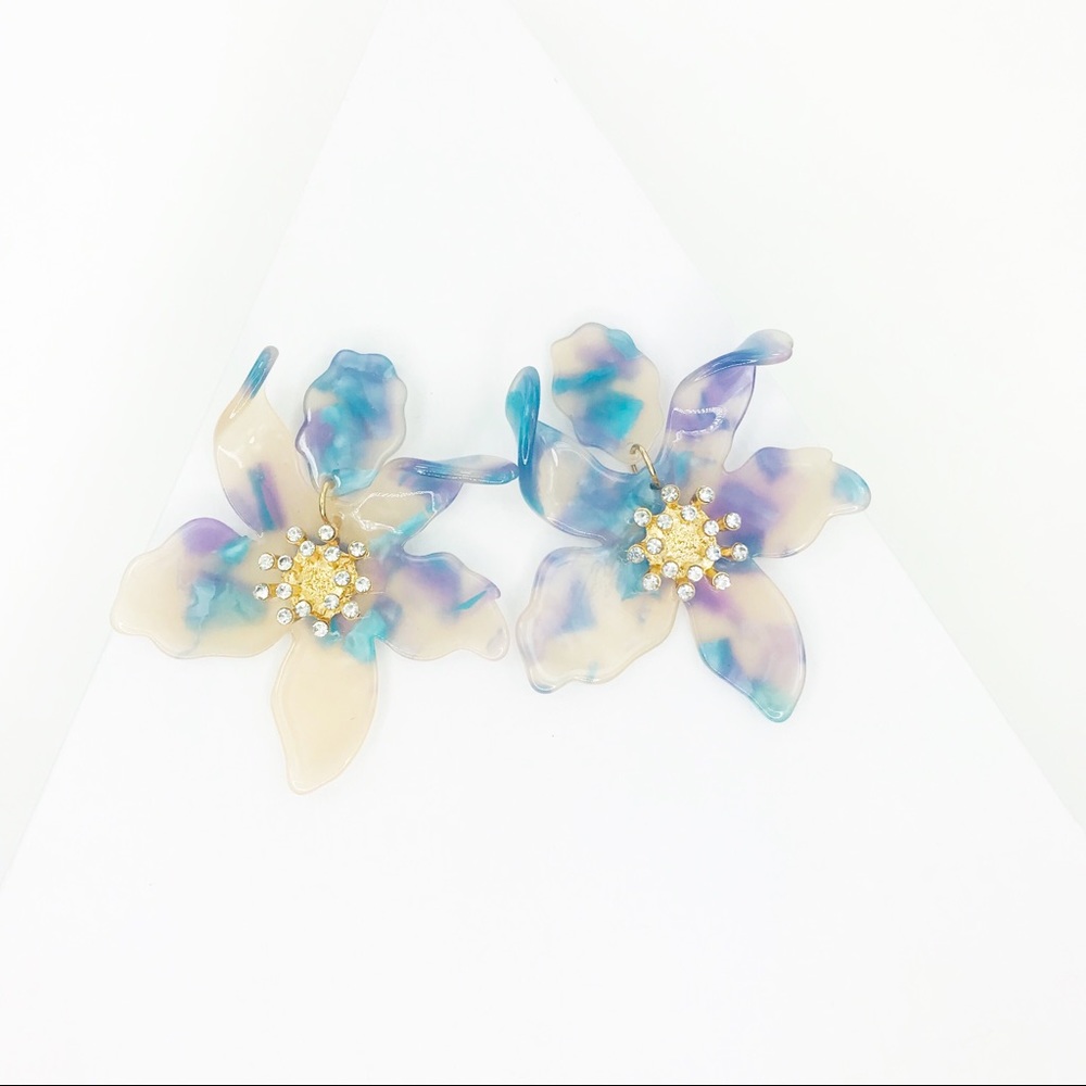 RESTOCKED Crystal Lily Drop Earrings in Blue Torti